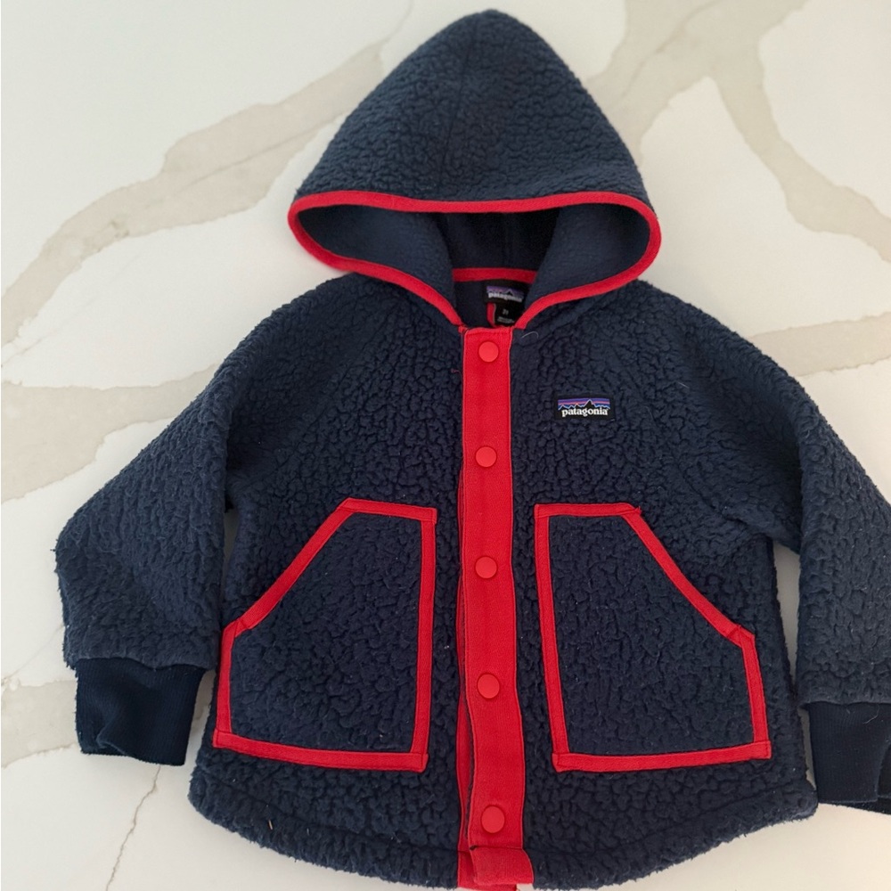 Patagonia Fleece Jacket in Navy with Red Accents
